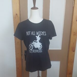 Black Graphic Tee with Witch Design. #0418K